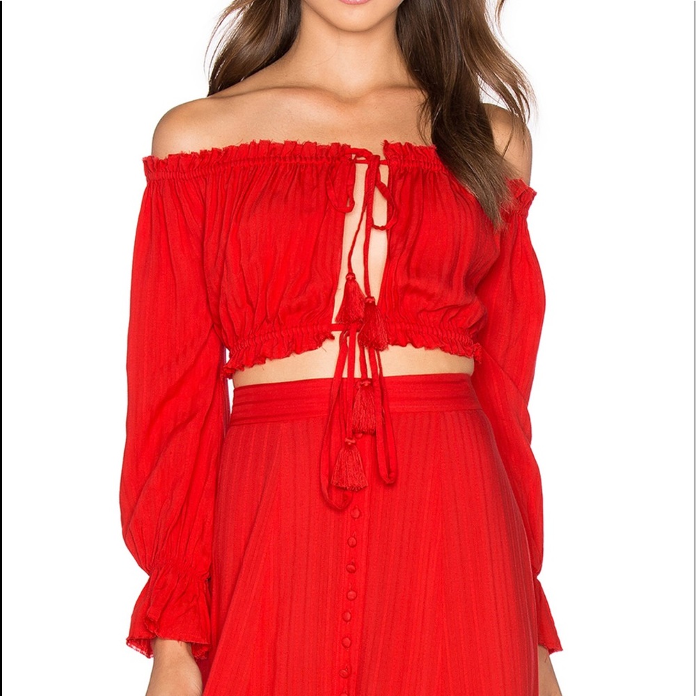 Red majorelle crop shirt with open front